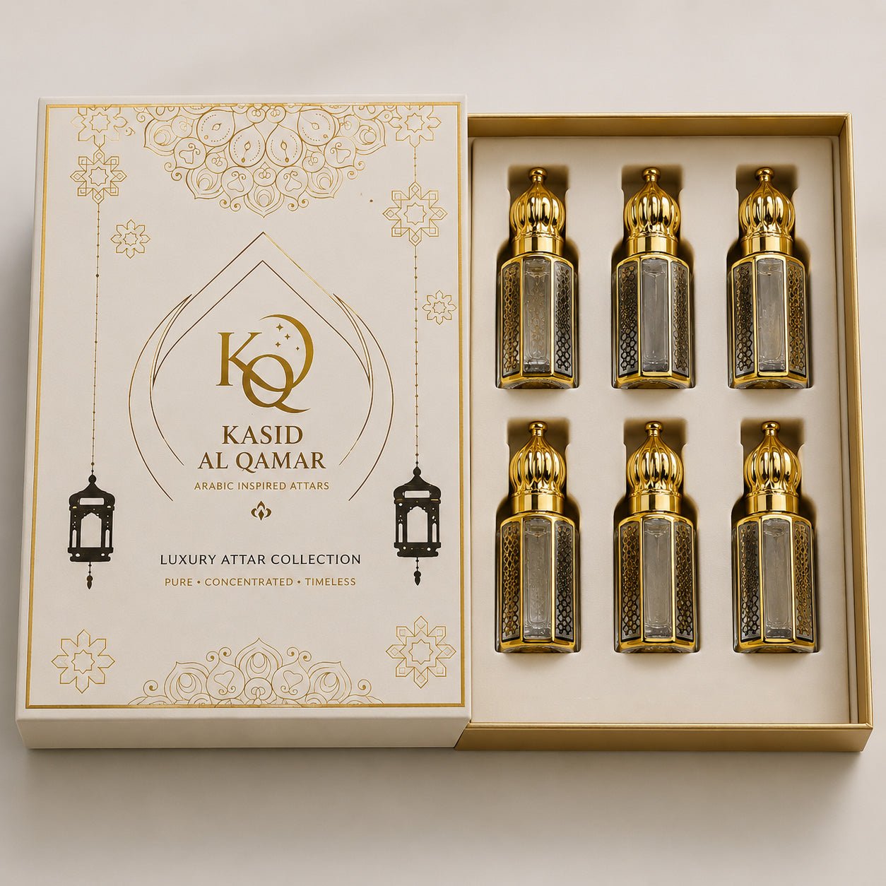 Kasid Al Qamar Luxury Attar Gift Set – 6 Premium Arabic Attars (6ml Each)