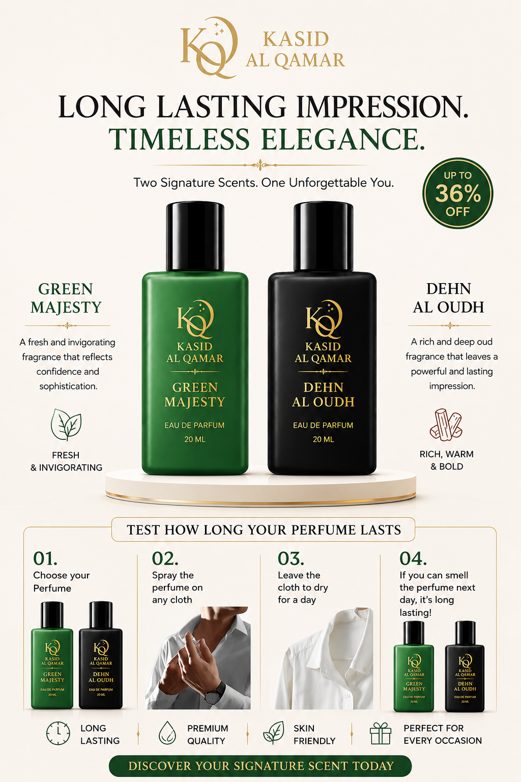 Kasid Al Qamar Dehn Al Oudh, Green Majesty Perfume Spray Combo 20ml each