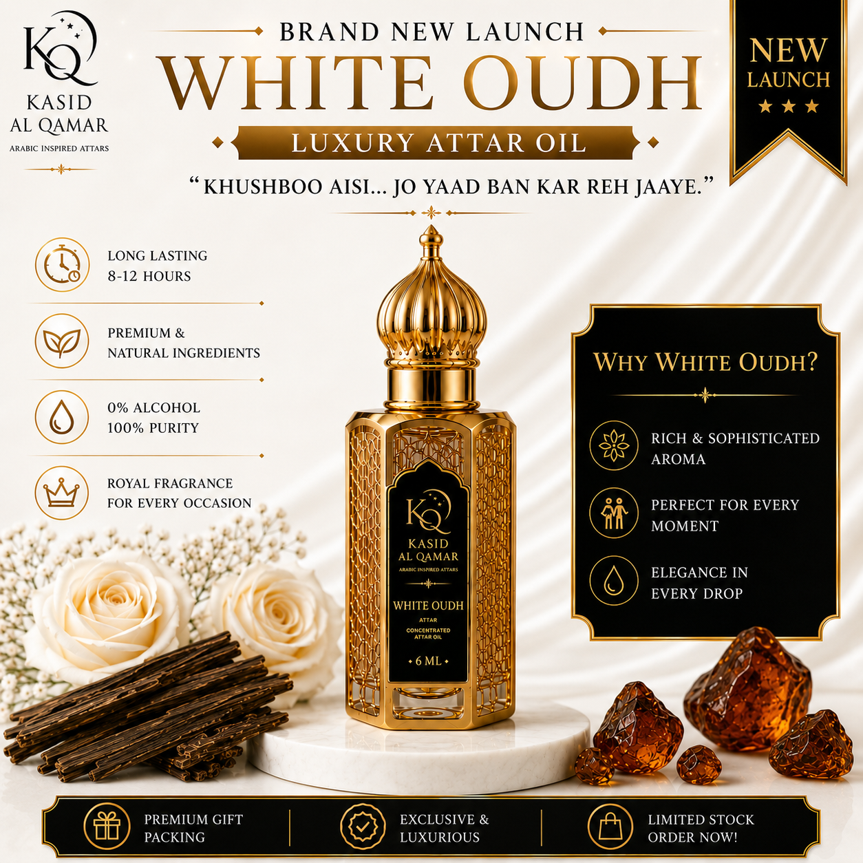 Kasid Al Qamar White Oudh Premium Attar Perfume