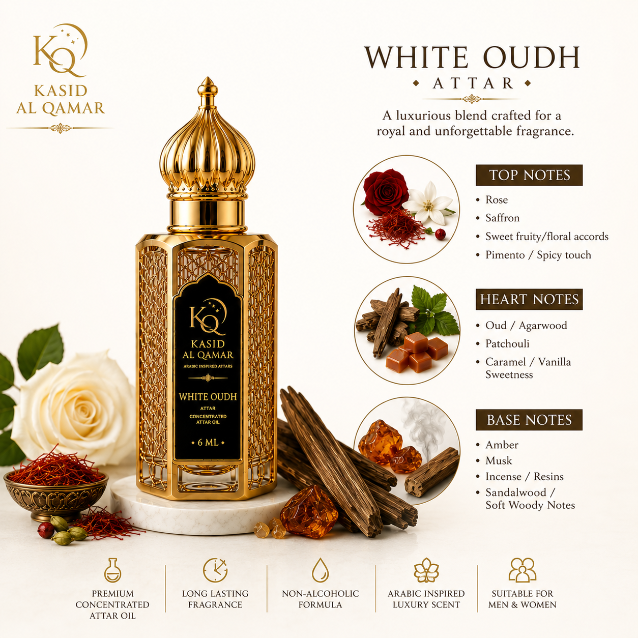 Kasid Al Qamar White Oudh Premium Attar Perfume