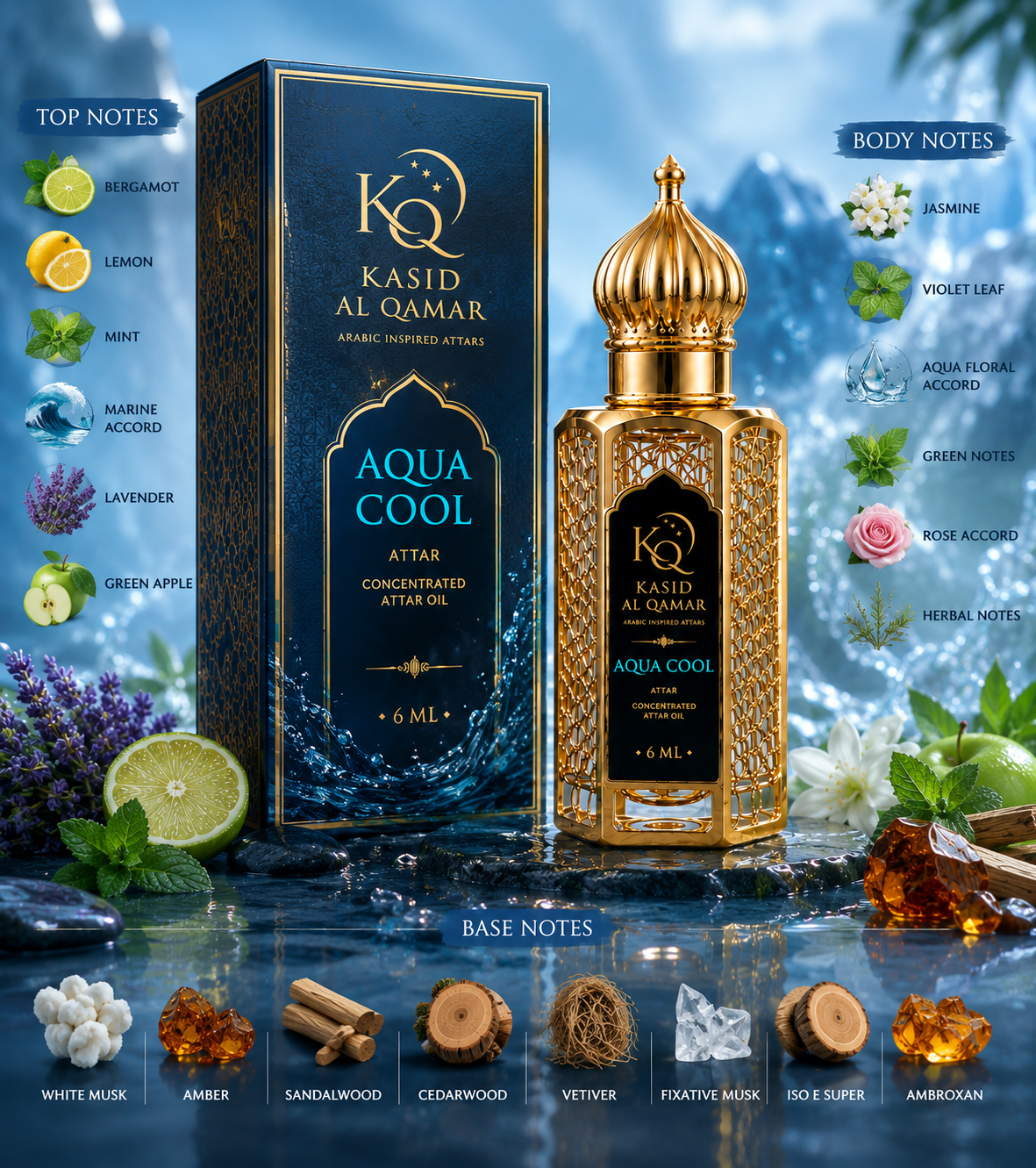 Aqua Cool Premium Attar by Kasid Al Qamar