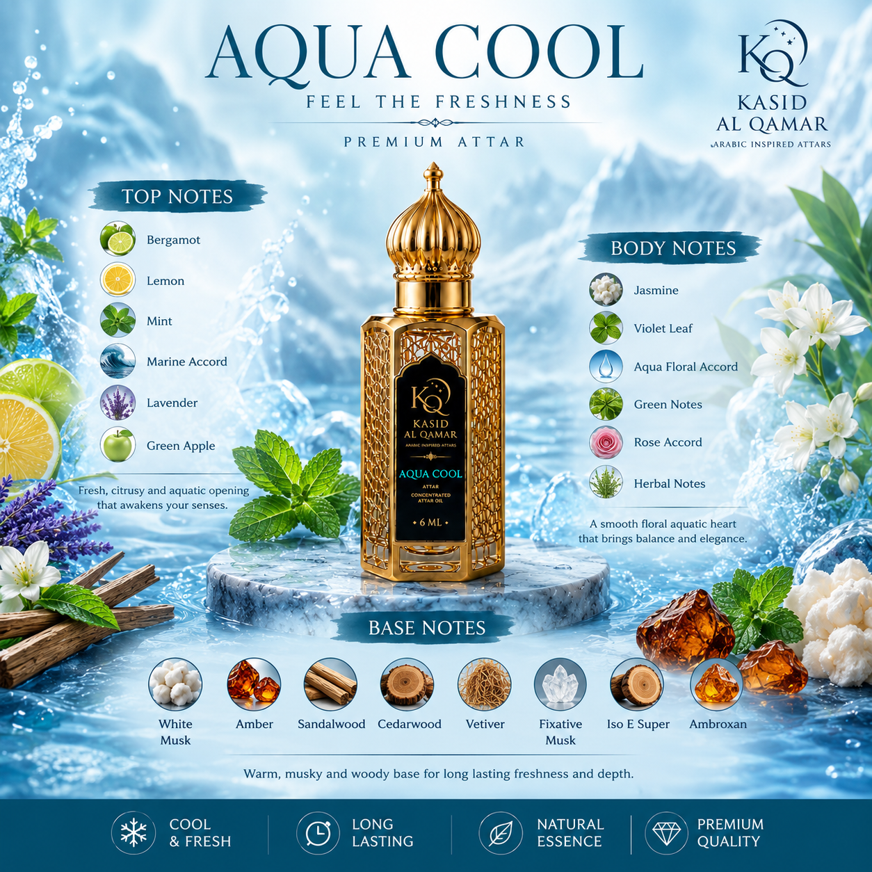 Aqua Cool Premium Attar by Kasid Al Qamar