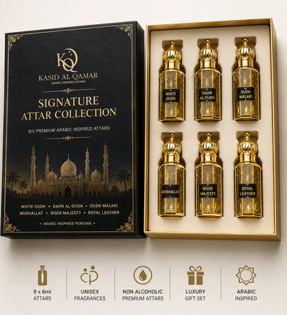 Kasid Al Qamar Luxury Attar Gift Set – 6 Premium Arabic Attars (6ml Each)
