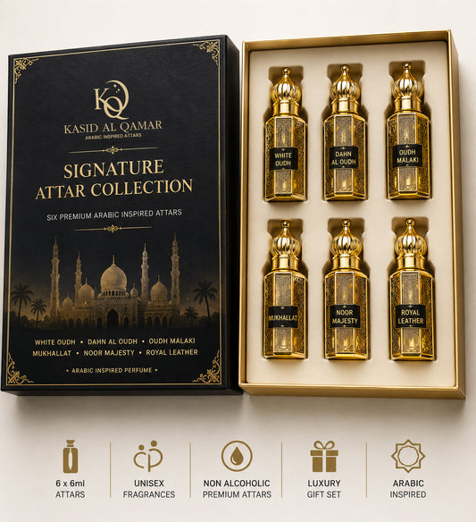Kasid Al Qamar Luxury Attar Gift Set – 6 Premium Arabic Attars (6ml Each)